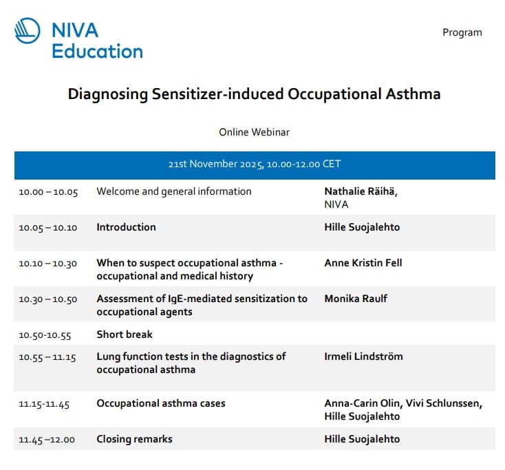 [活动][线上][冰岛大学]诊断致敏剂诱发的职业性哮喘 |Diagnosing Sensitizer-induced Occupational Asthma[11月21日]
